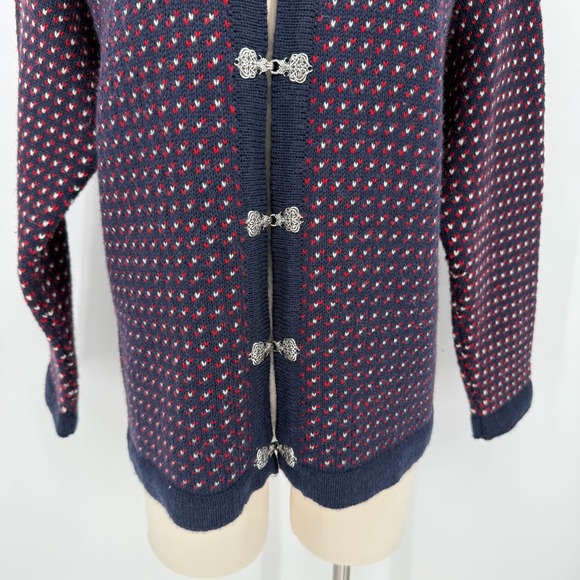 Skjaeveland Of Norway Womens Navy Birds Eye Clasp Cardigan Size Large Wool - Picture 3 of 13